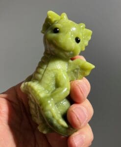 Jade-like (carving) Serpentine baby dragon, tail-in-hand, healing crystal