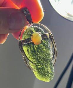 Moldavite pendant Opal Diamond 11K GOLD for necklace healing crystal