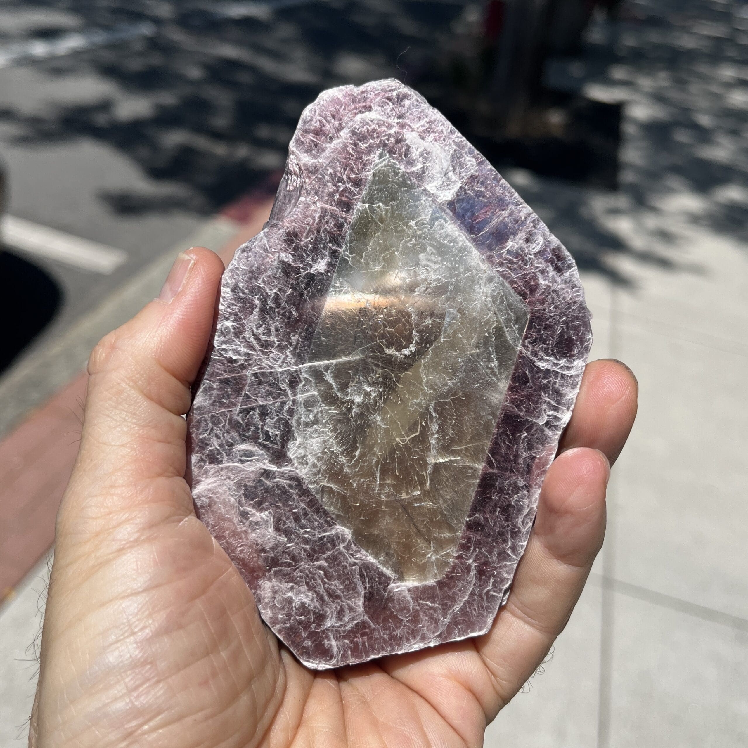 Lepidolite mica with translucent 'diamond window' slice healing crystal - Image 2