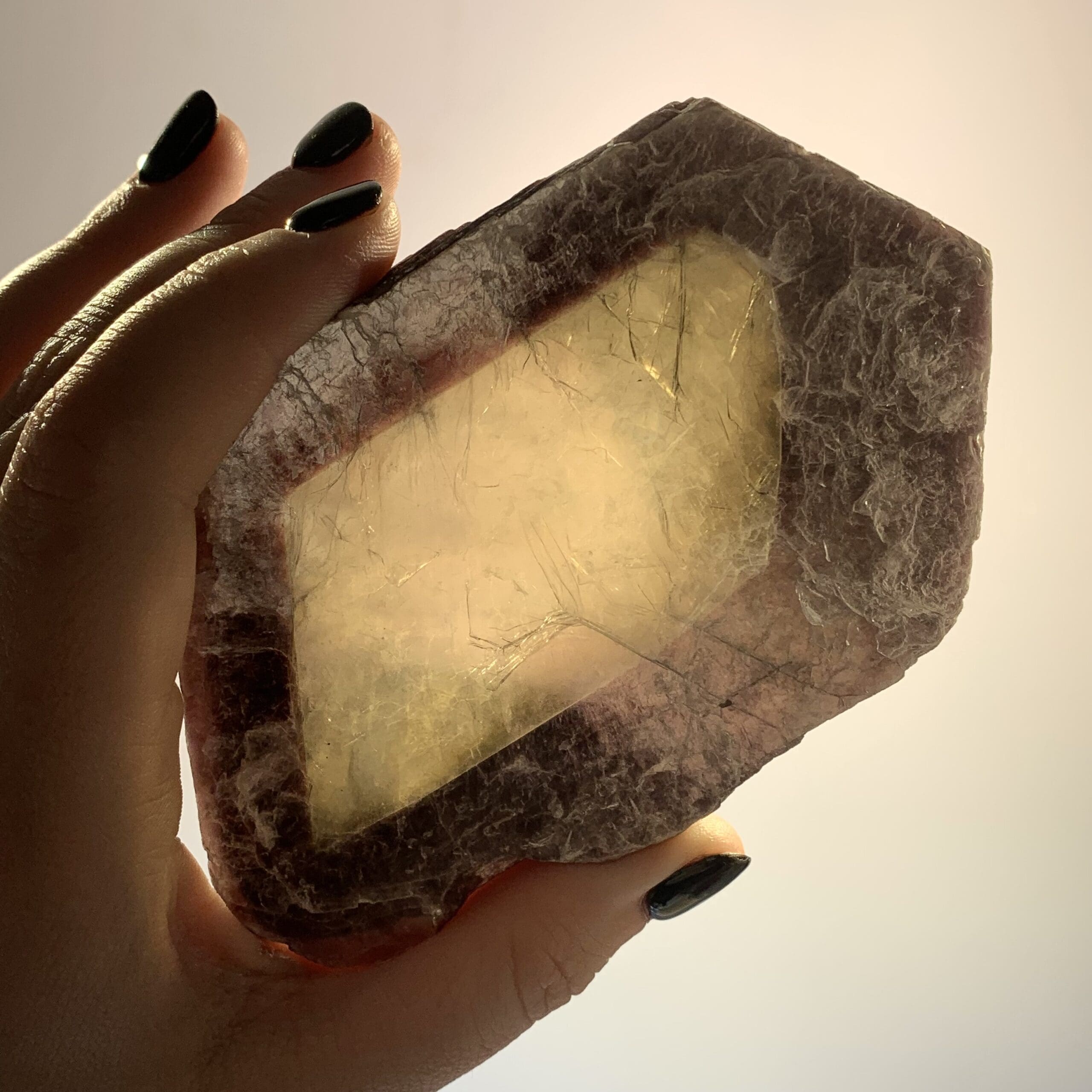 Lepidolite mica with translucent 'diamond window' slice healing crystal - Image 3