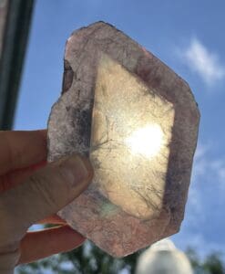 Lepidolite mica with translucent 'diamond window' slice healing crystal