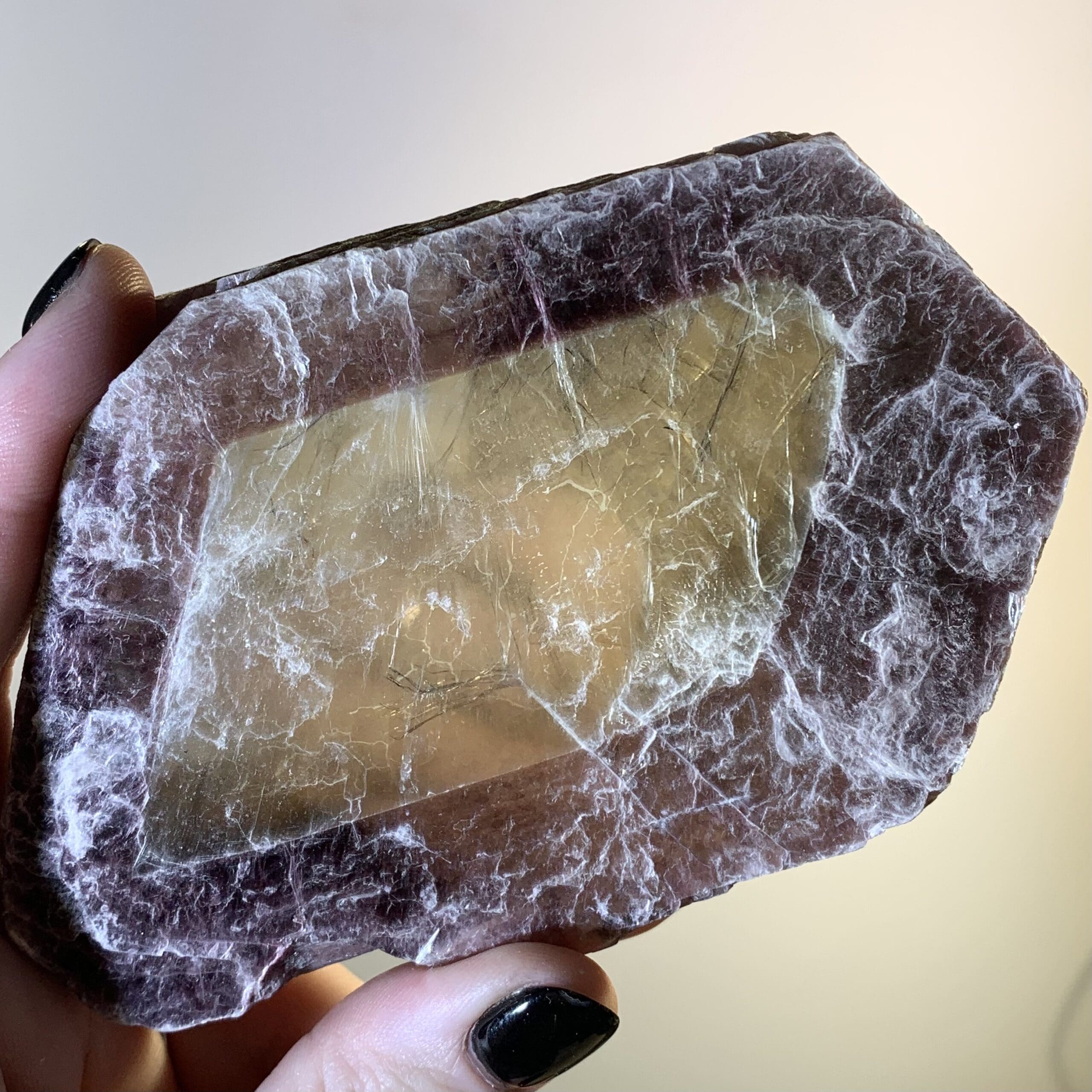 Lepidolite mica with translucent 'diamond window' slice healing crystal - Image 4