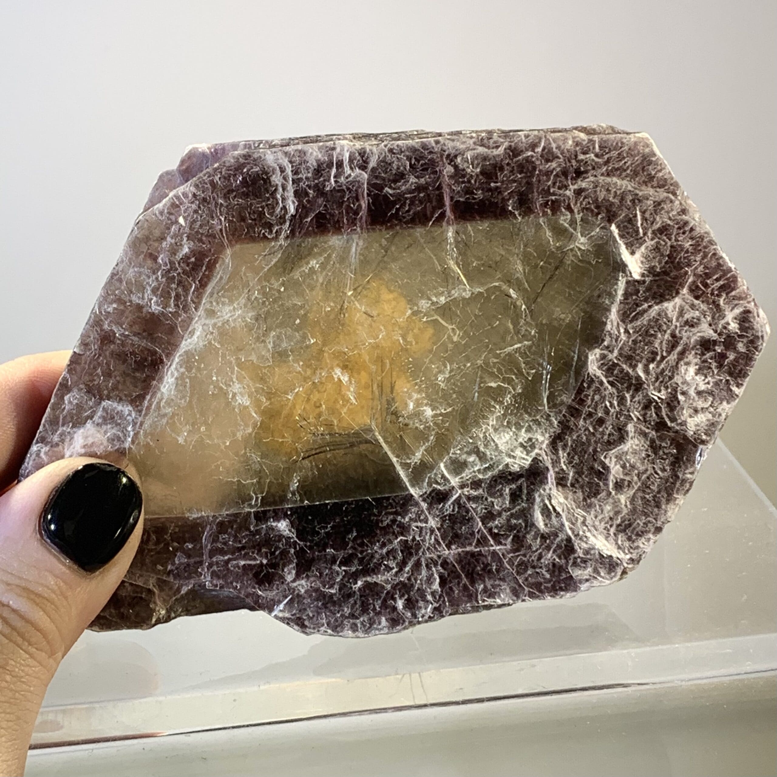 Lepidolite mica with translucent 'diamond window' slice healing crystal - Image 5